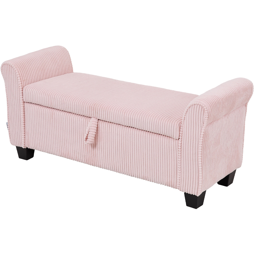 Living and Home Pink Corduroy Storage Bench with Lift-Up Lid Image 2