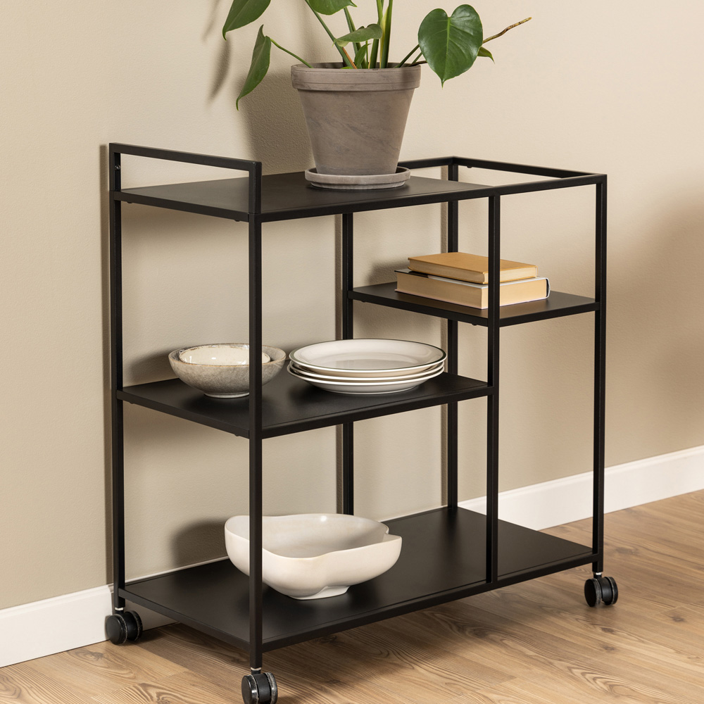 Florence Newcastle 4 Shelf Matt Black Serving Trolley Image 2