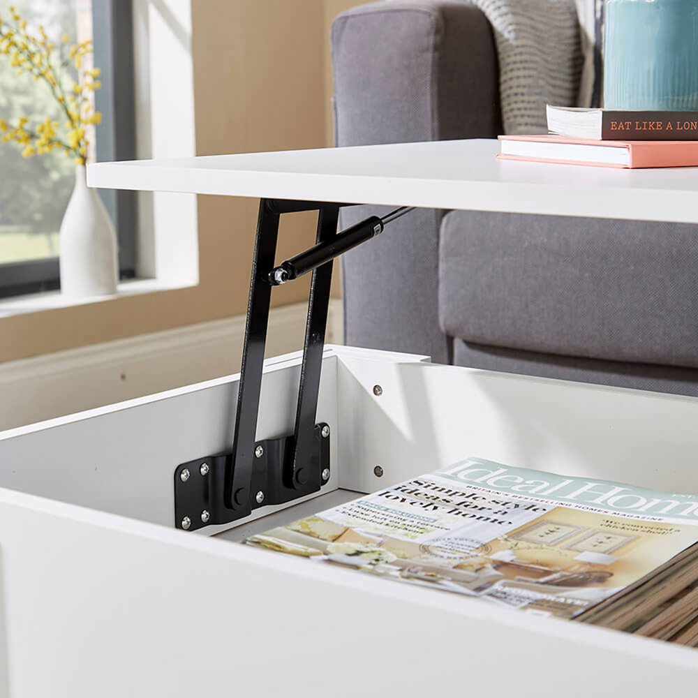 Home Source Orlando Single Shelf White Lift Up Storage Coffee Table Image 5
