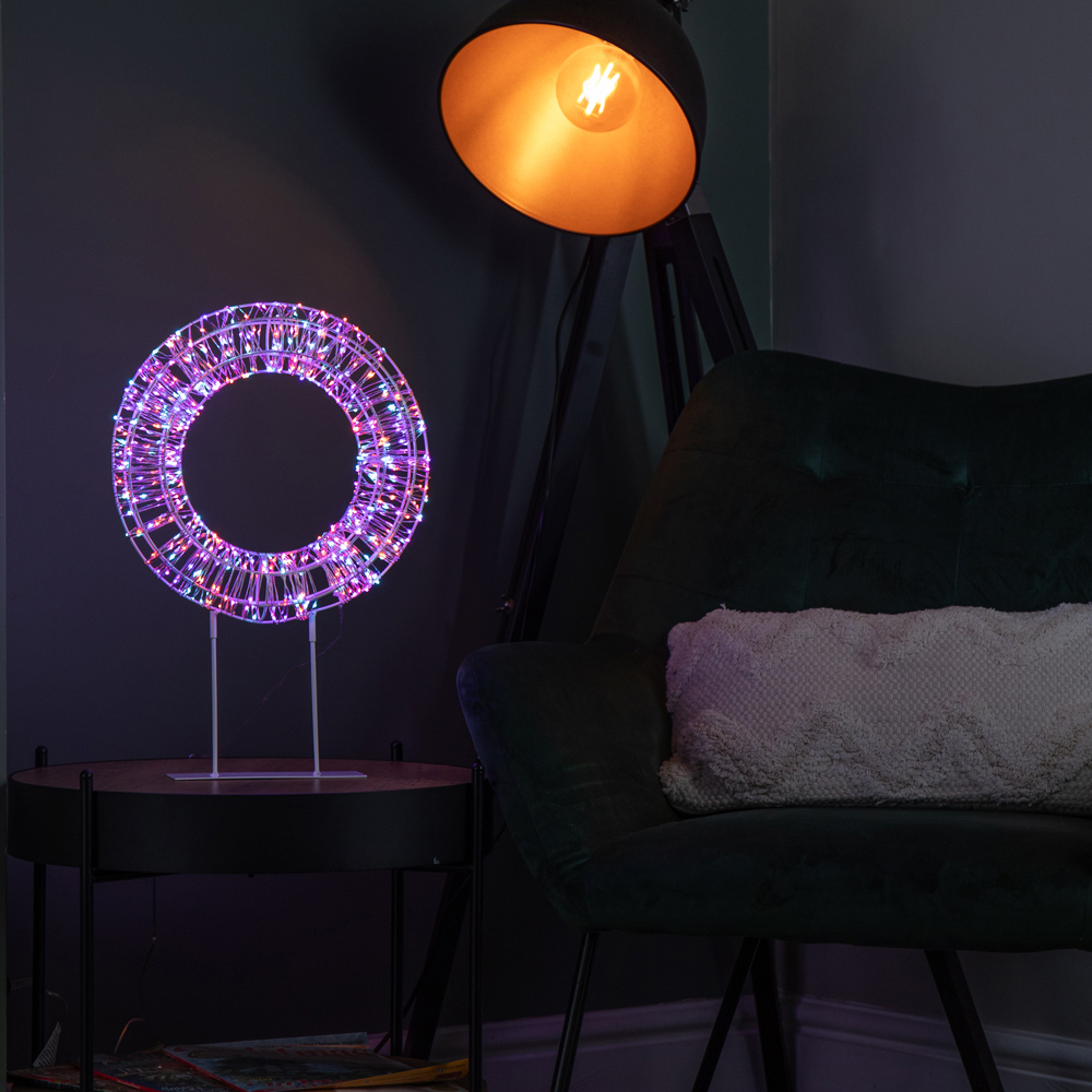 Samuel Alexander 720 Rainbow LED Light-Up Twinkling Silver Wreath with Metal Stand 45cm Image 9