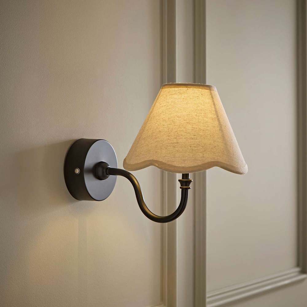 ValueLights Lowe Natural Scallop Flower Shade Black Rechargeable Wall Light with Bulb Image 6