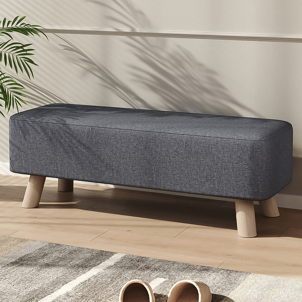 Living and Home Dark Grey Rectangular Tofu-shaped Footrest with Wooden Legs Image 1
