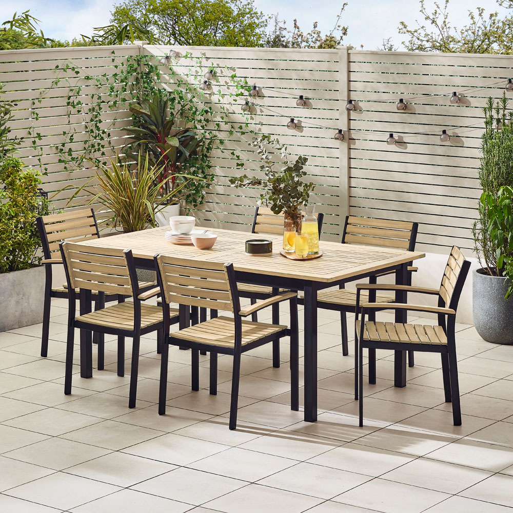 Furniturebox Mallow 6 Seater Teak Finish Wood Outdoor Extending Dining Set Image 6