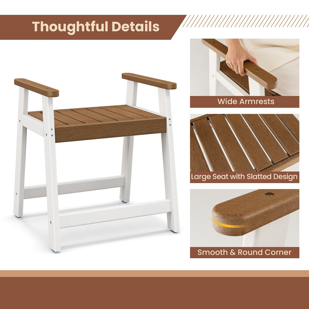 Costway Brown Waterproof HDPE Shower Bench with Armrests Image 7