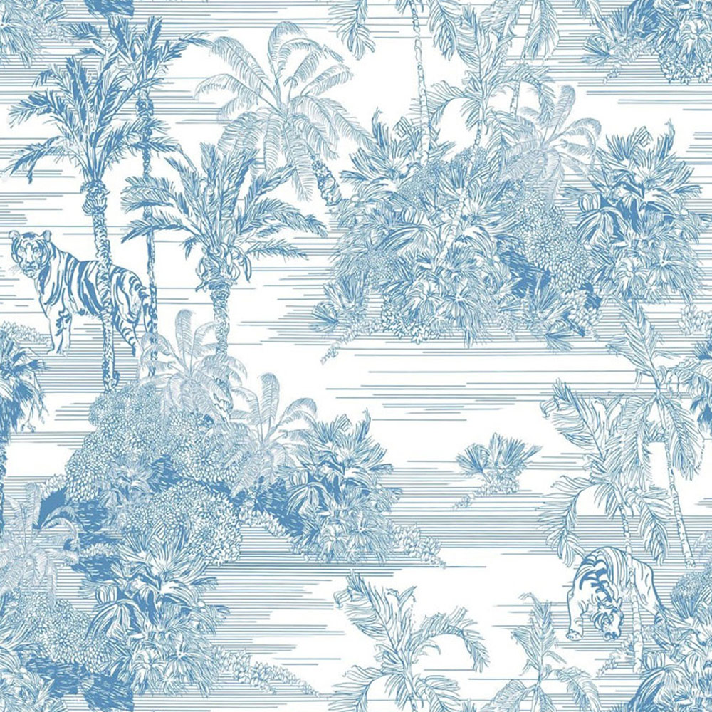 Bobbi Beck Eco Luxury Tiger and Palm Tree Blue Wallpaper Image 1