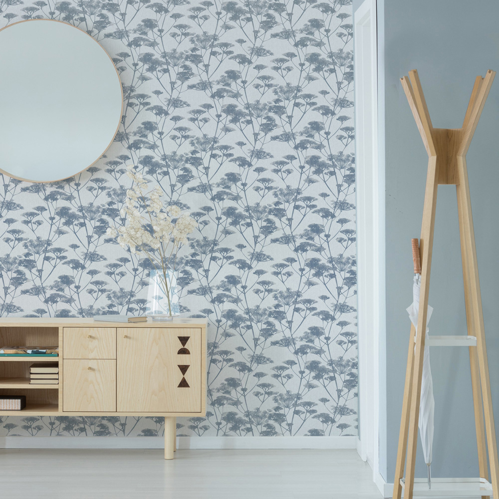 Fresco Meadow Silhouette Blue and Grey Wallpaper Image 3