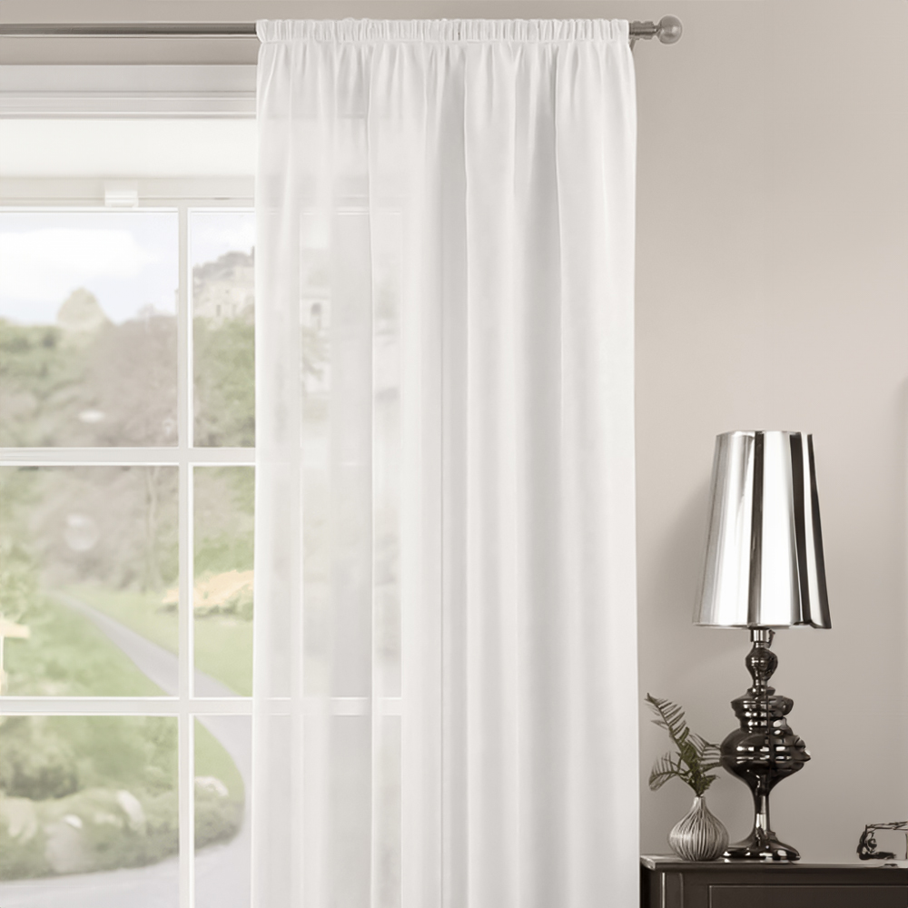 Velosso Riva Plain White Slot Top Voile Panel Curtain 150 x 182cm Image 2