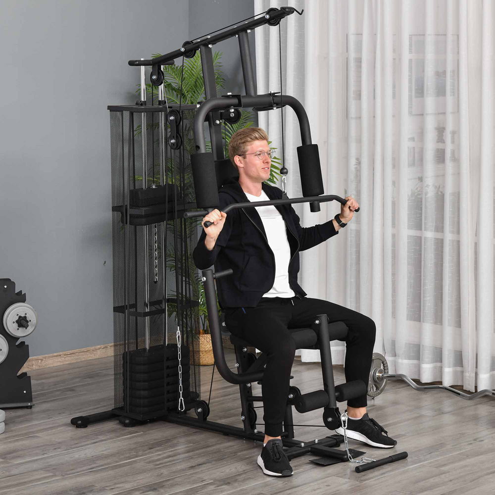 HOMCOM Multi Exercise Black Home Gym Workout Station Image 2