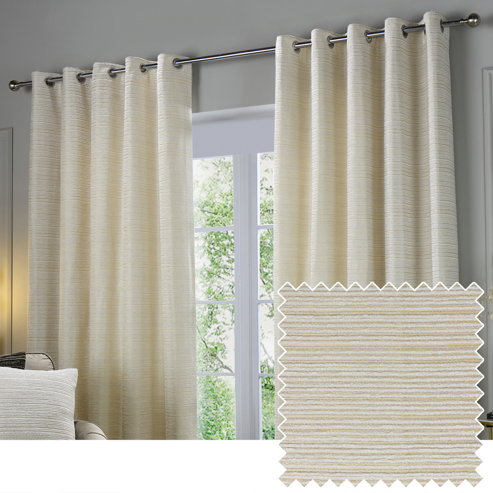 Paoletti Jupiter Ivory and Gold Fully Lined Chenille Jacquard Eyelet Curtains 229 x 229cm Image 5