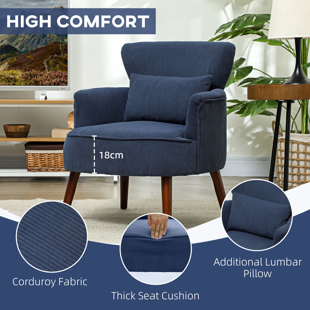 HOMCOM Modern Blue Upholstered Accent Armchair Chair Image 6