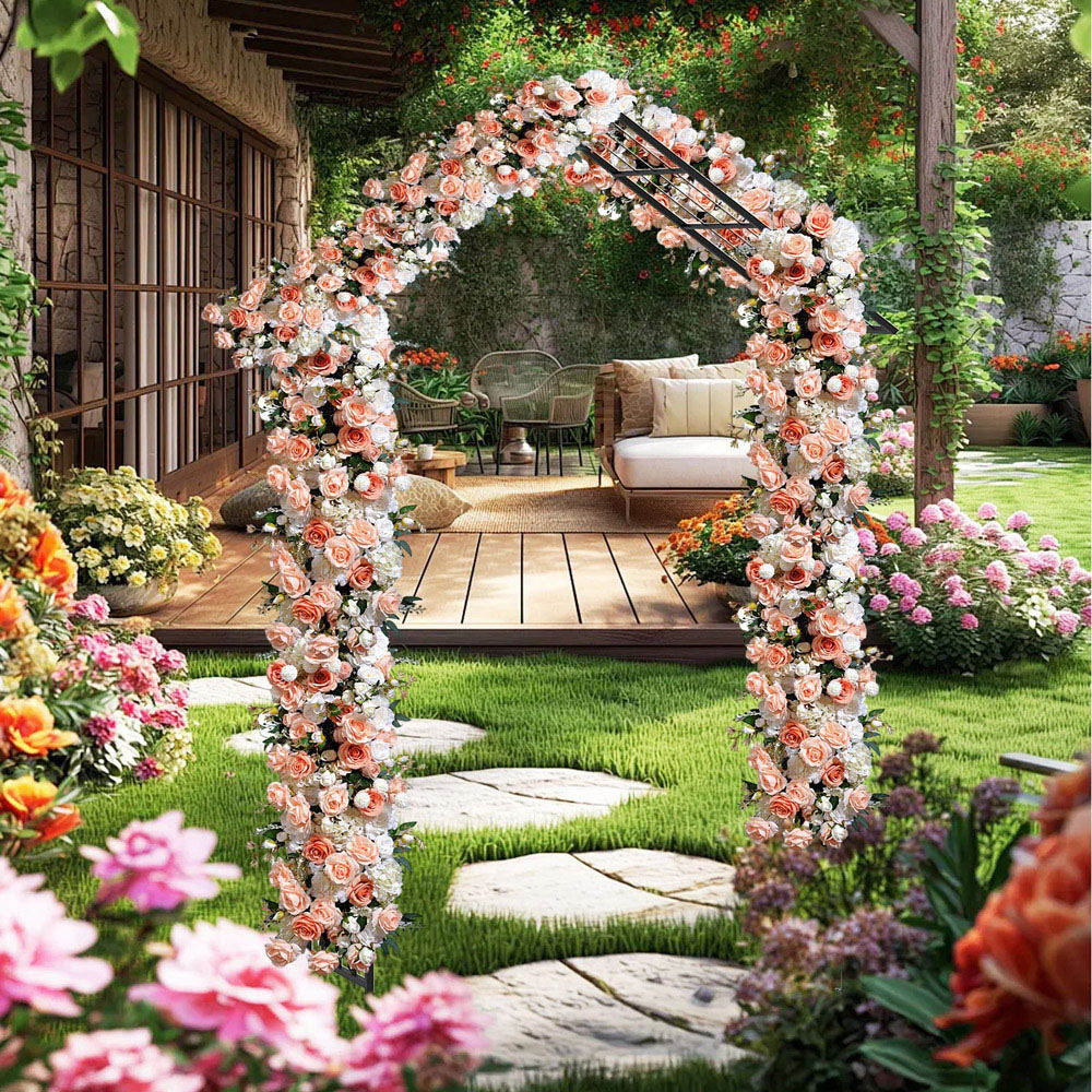 Costway Black Roof Shaped Top Garden Arbor with Crossbars Image 4