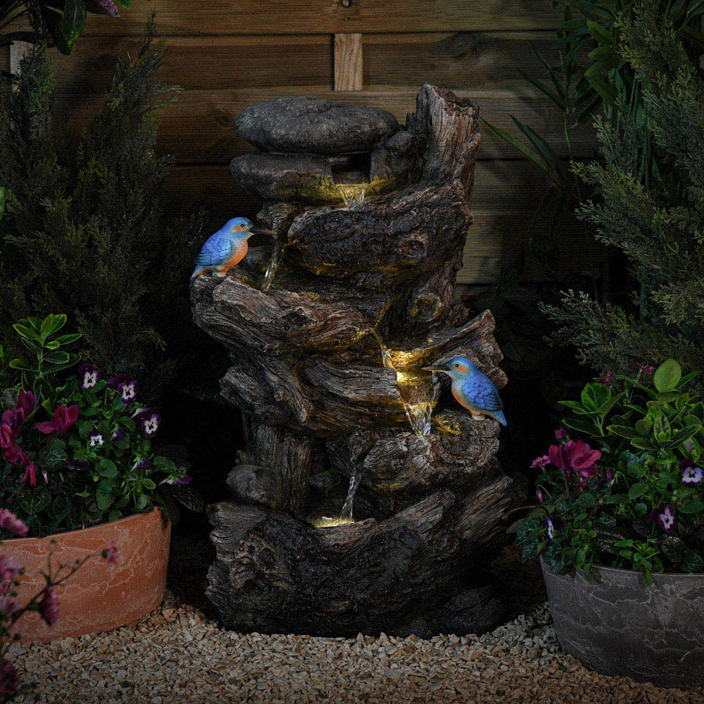 Garden Gear Cascading Tree Trunk with Kingfisher Water Feature Image 4