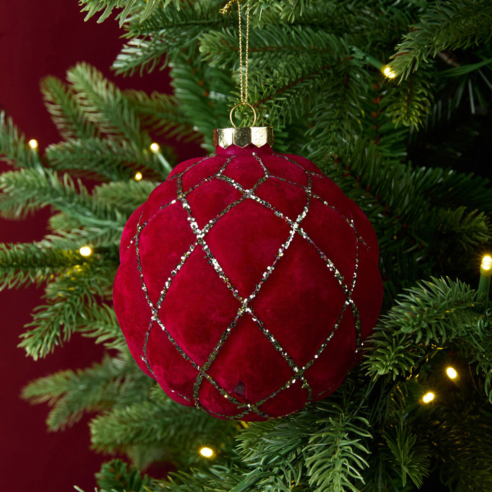 Flocked Traditional Glass Bauble Image 5