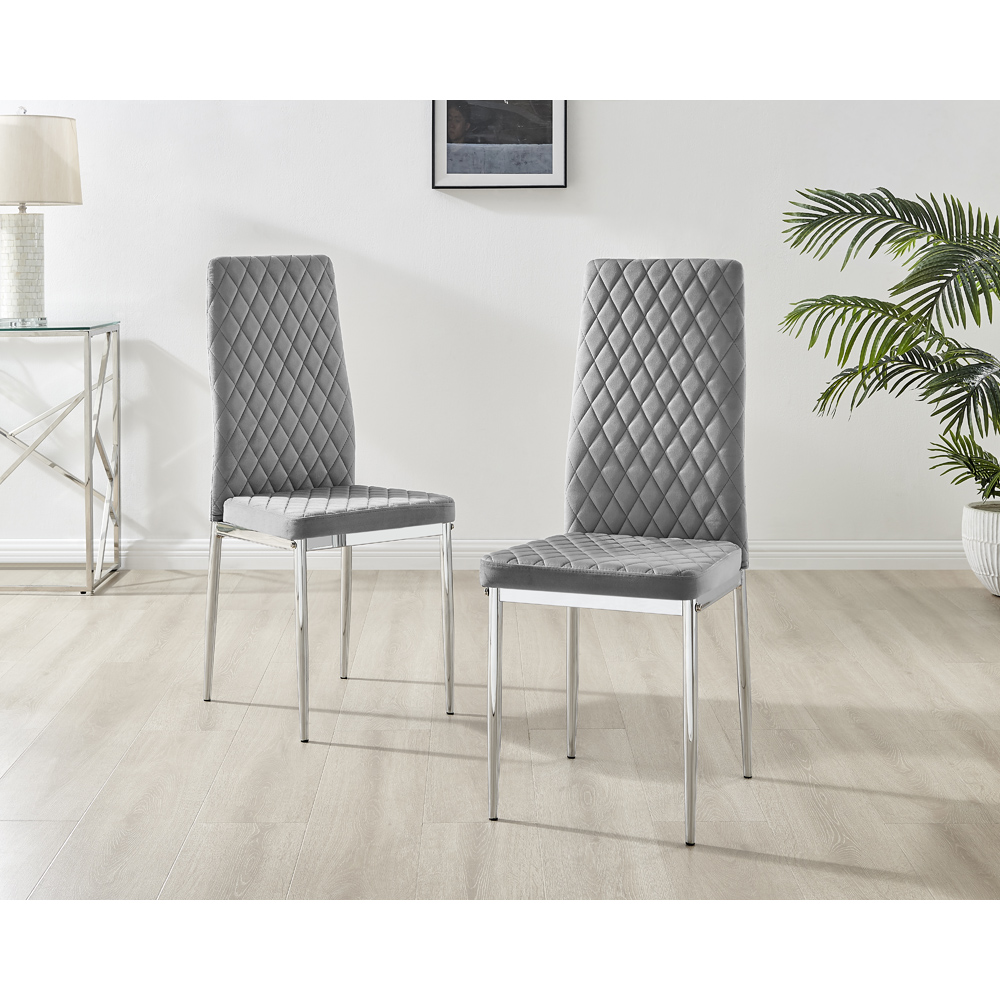 Furniturebox Valera Set of 4 Grey and Chrome Velvet Dining Chair Image 6