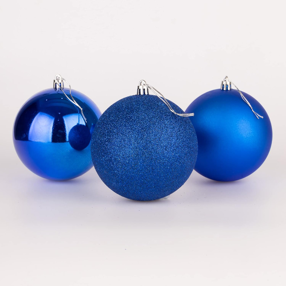 Shatchi 10cm Blue Shatterproof Christmas Bauble 3 Pack Image 3