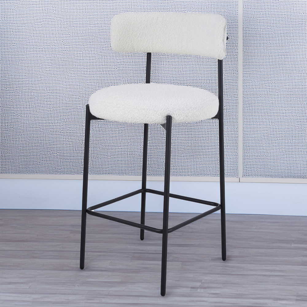 H&O Direct White Counter Height Boucle Upholstered Bar Stool Set of 2 Image 1
