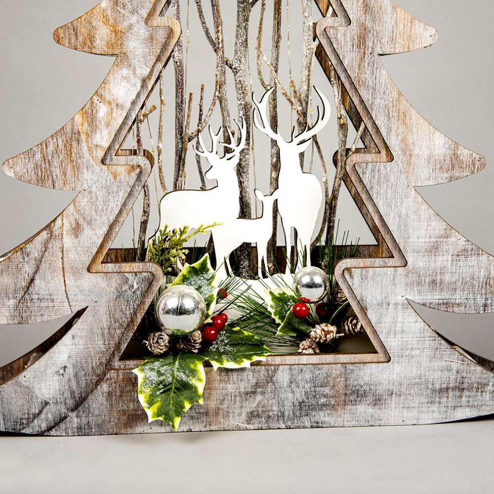 Shatchi Wooden LED Christmas Tree Reindeer Scene 48cm Image 3