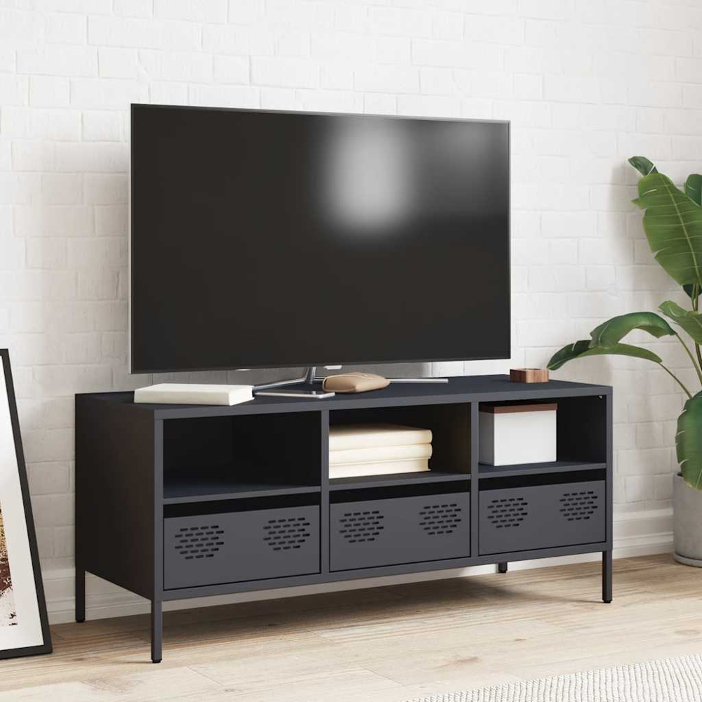 vidaXL 3 Drawer 3 Shelf Anthracite Steel TV Cabinet Image 8