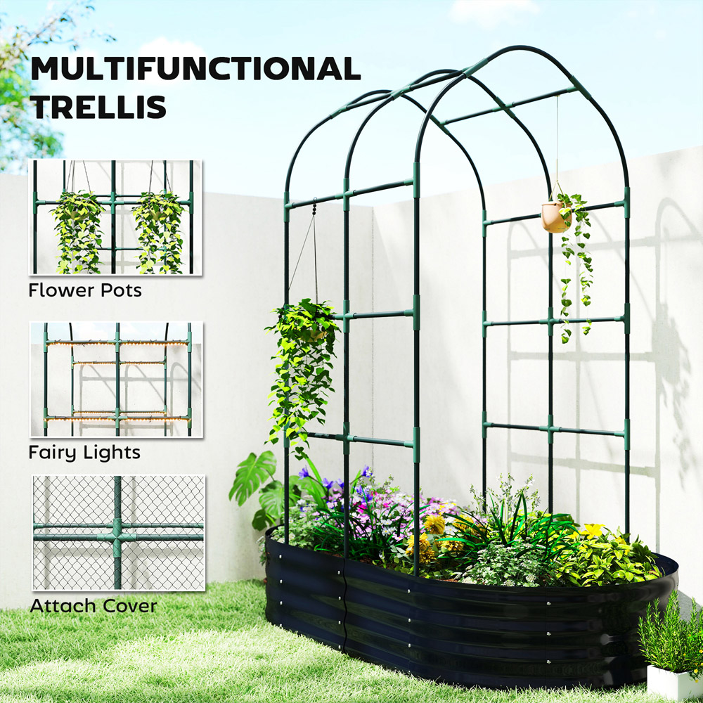 Outsunny Dark Grey Galvanised Raised Garden Bed with Trellis 180 x 90 x 160cm Image 5