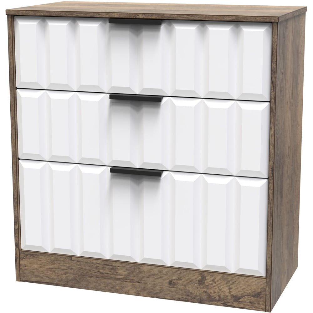 Crowndale New York 3 Drawer White Matt and Vintage Oak Deep Chest of Drawers Ready Assembled Image 2