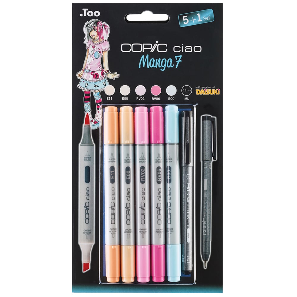 Copic Ciao Manga 7 Marker Pen with Multiliner 6 Pack Image