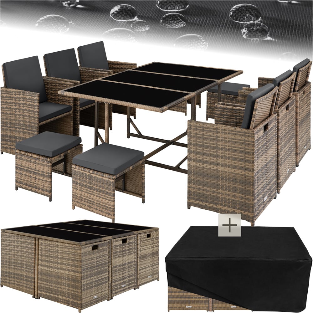 tectake Malaga 10 Seater Nature Garden Dining Set with Rain Cover Image 2