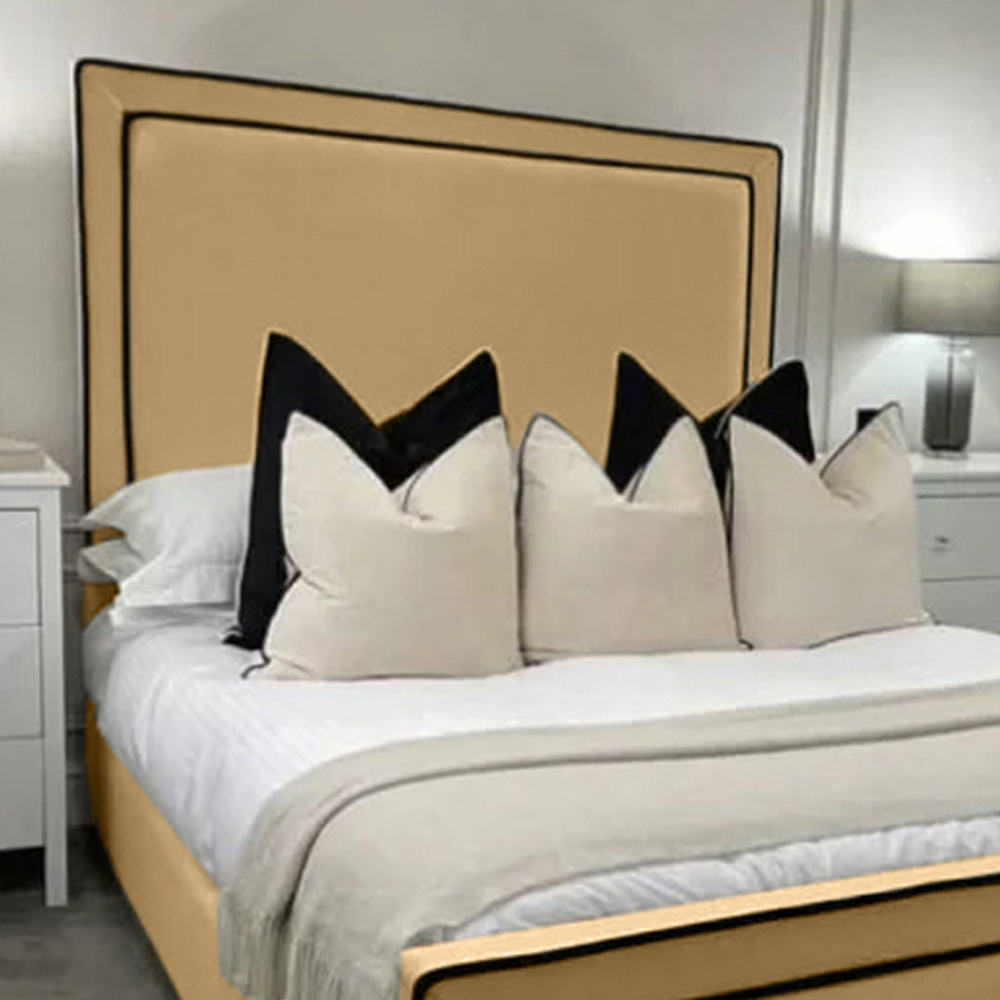 Eleganza Home Bianca Super King Size Beige Plush Velvet Bed Frame with Headboard and Footboard Image 2