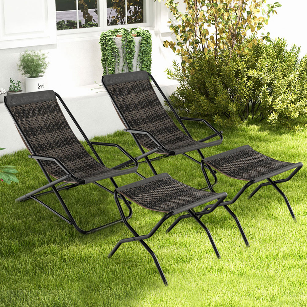 Costway Grey Outdoor Sling Chair with Footstool Image 1