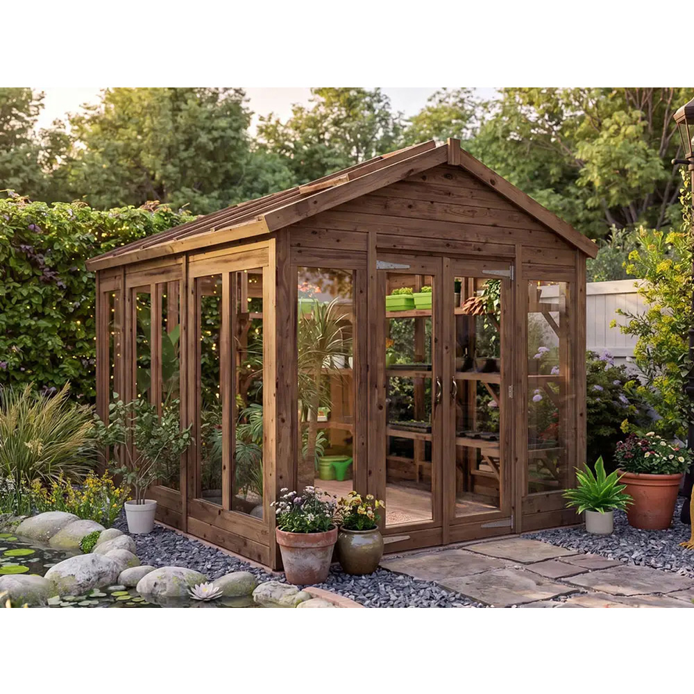 Dunster House Growzilla Brown Wooden 8 x 10ft Greenhouse with Shelf Image 2