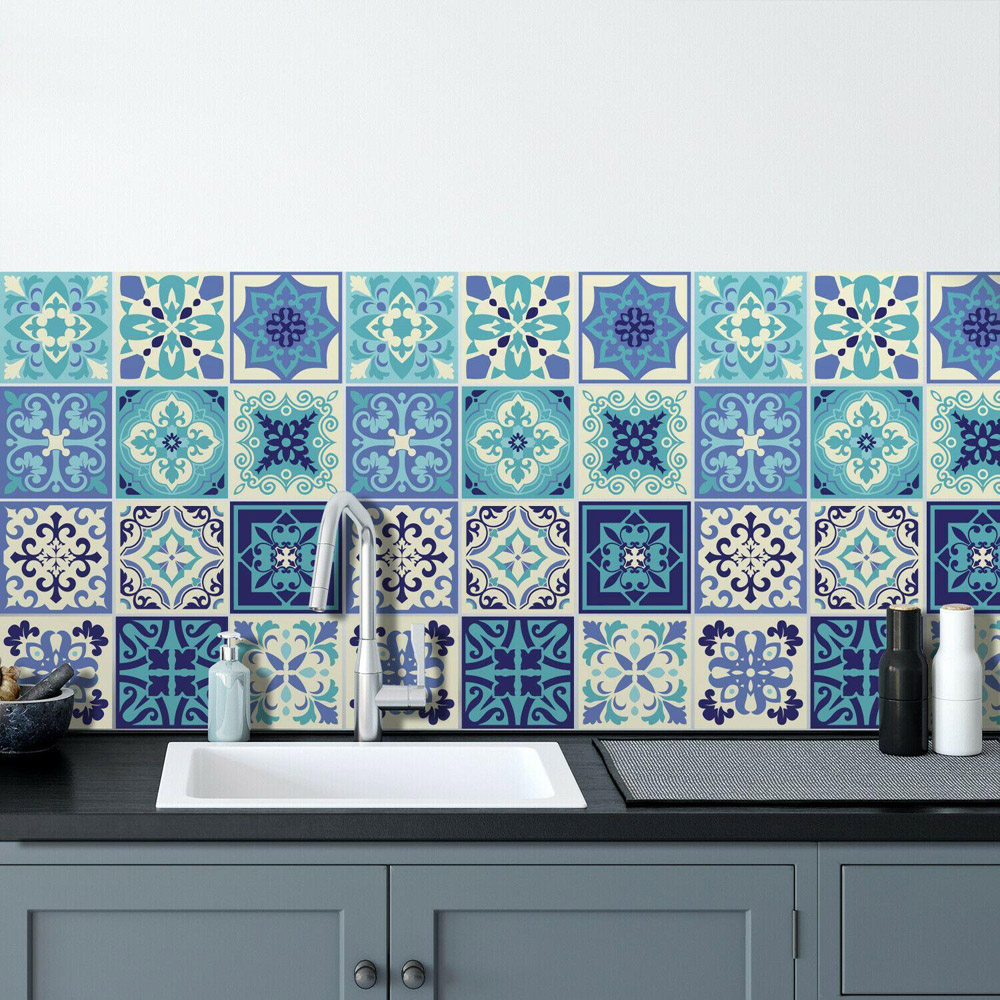 Walplus Daliah Blue Turquoise Mediterranean Tile Sticker 24 Pack Image 3