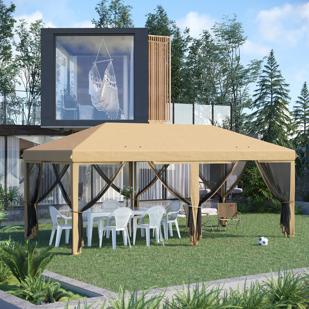 Outsunny 6 x 3m Beige Pop Up Gazebo with Mesh Walls Image 1