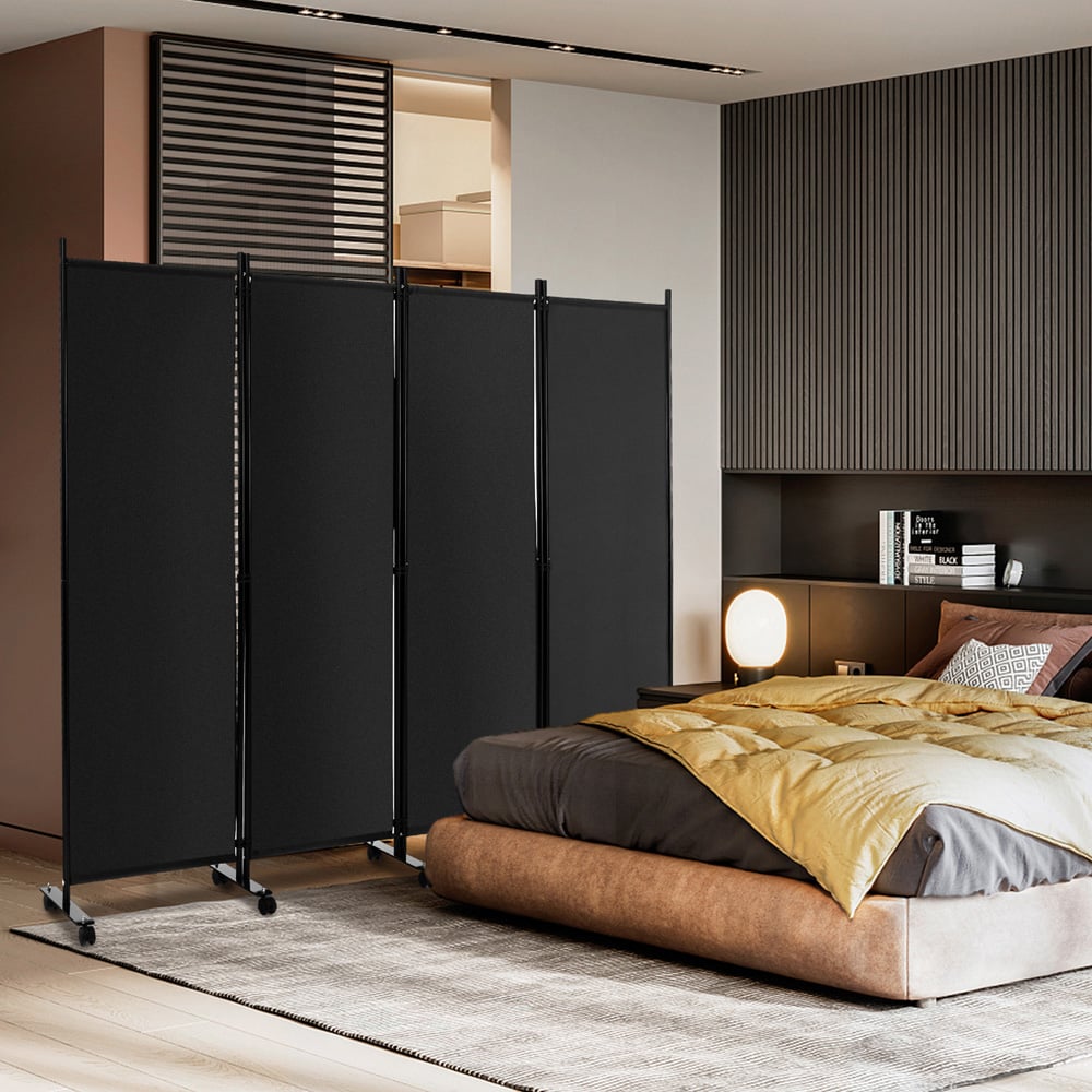 Costway 4 Panel Black Folding Room Divider with Wheels Image 2