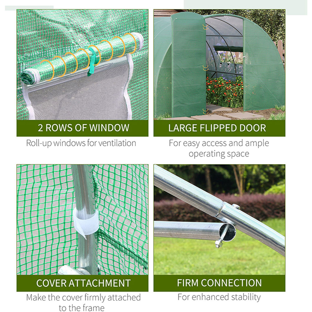 Outsunny Green Steel 10 x 13ft Walk In Polytunnel Greenhouse Image 5