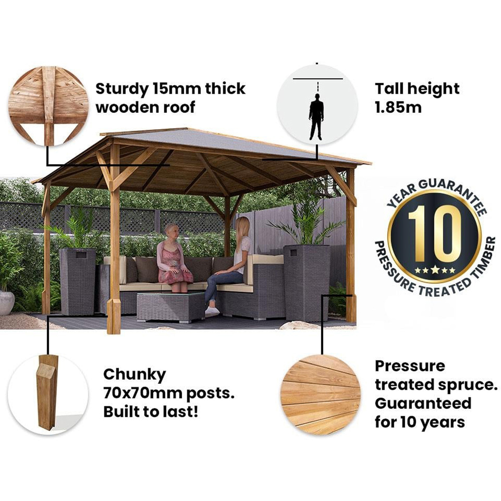 Dunster House Utopia 3 x 3m Brown Heavy Duty Log Bar Garden Gazebo Image 6