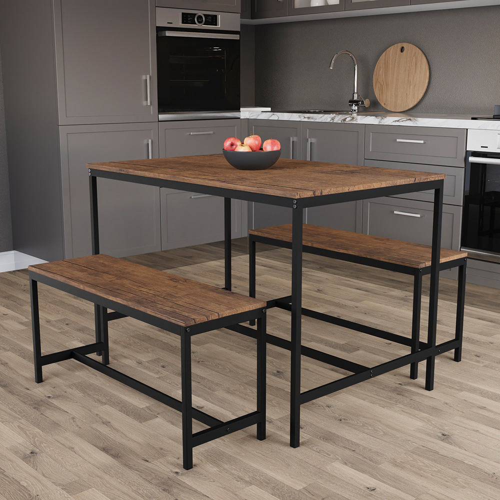 Vida Designs Roslyn 4 Seater Metal Frame Dining Bench Set Dark Wood Image 5