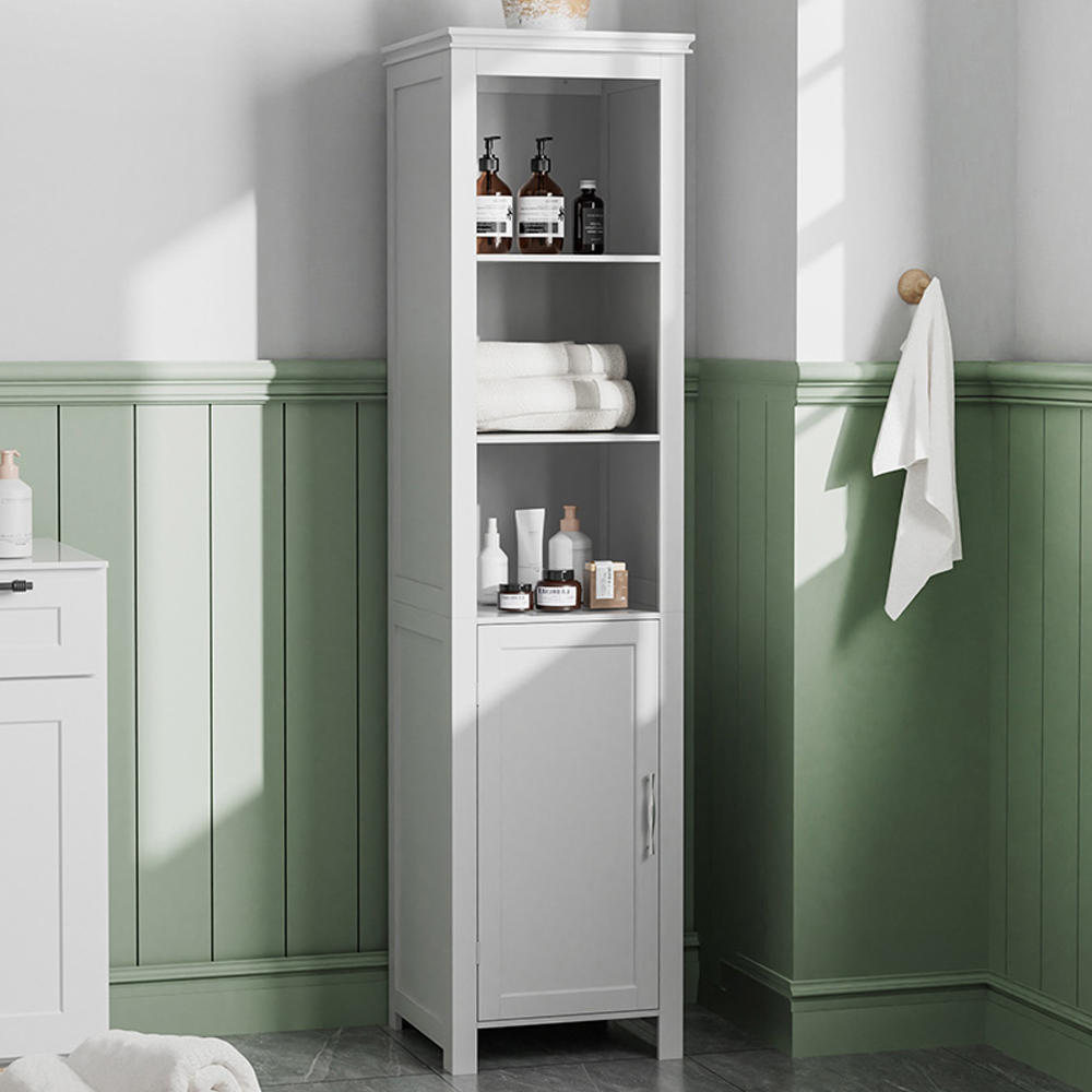 H&O Direct Single Door White Freestanding Bathroom Cabinet Image 1