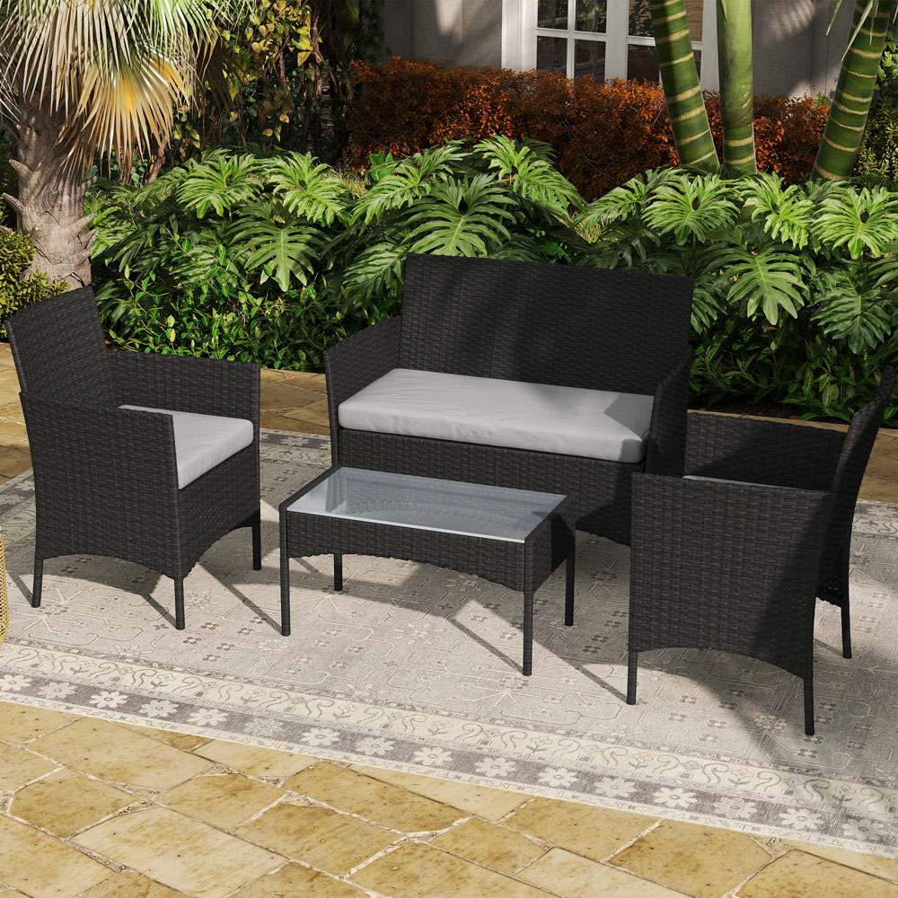 Outsunny 4 Seater Black Rattan Garden Sofa Set with Cushions  Image 2
