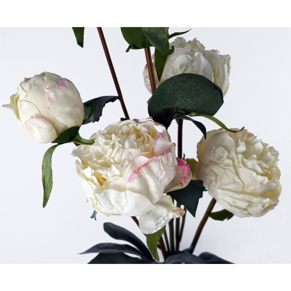 Leaf Cream Peony Single Stem Artificial Flower 55cm 6 Pack Image 5