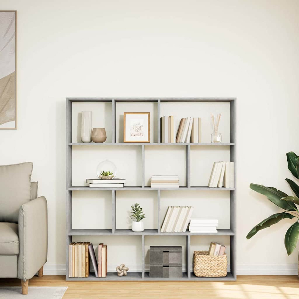 vidaXL 12 Shelf Concrete Grey Bookcase Image 9