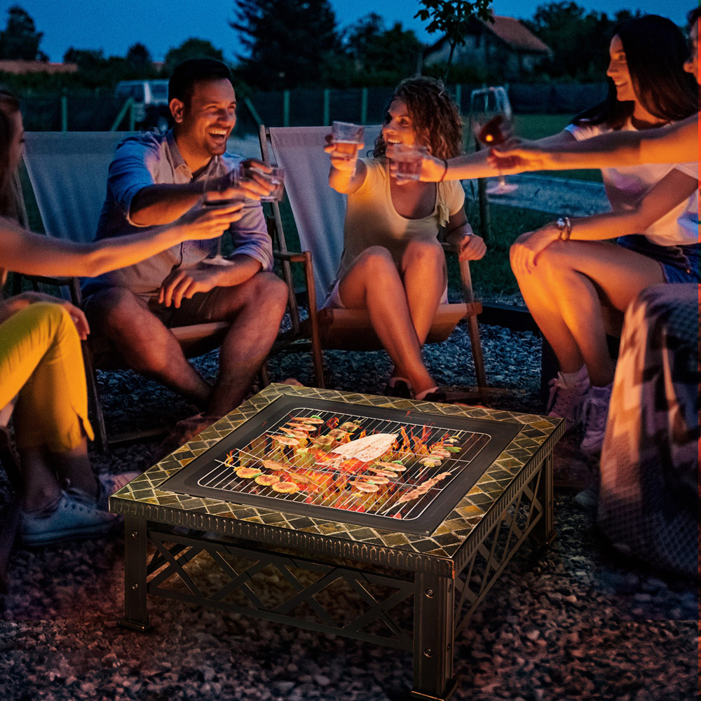 Outsunny Metal 3 in 1 Square Fire Pit with Poker and Grate Image 2