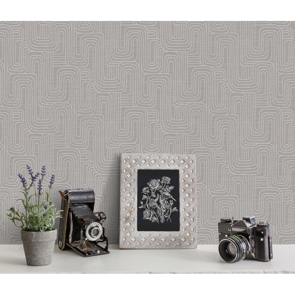 Erismann Rondo Linear Natural Taupe Wallpaper Image 6