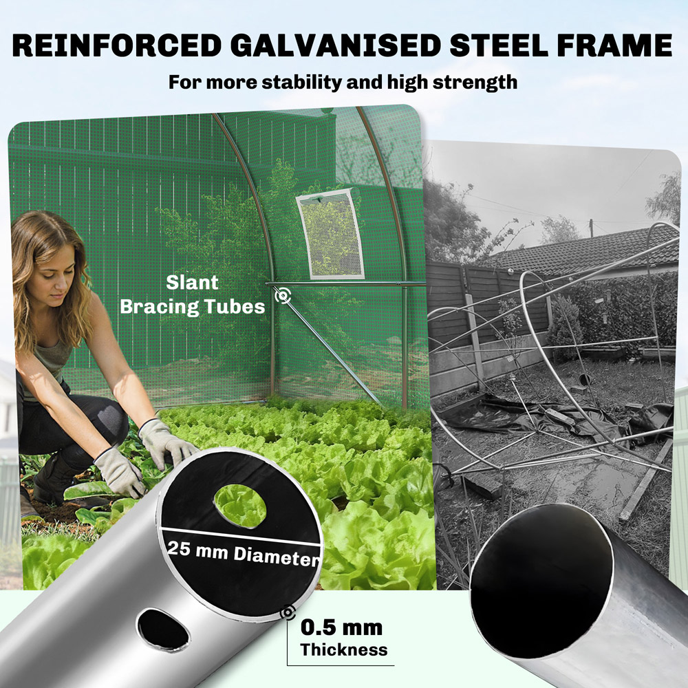 Outsunny Green Polytunnel 3 x 4m Walk-In Greenhouse with 8 Windows Image 7