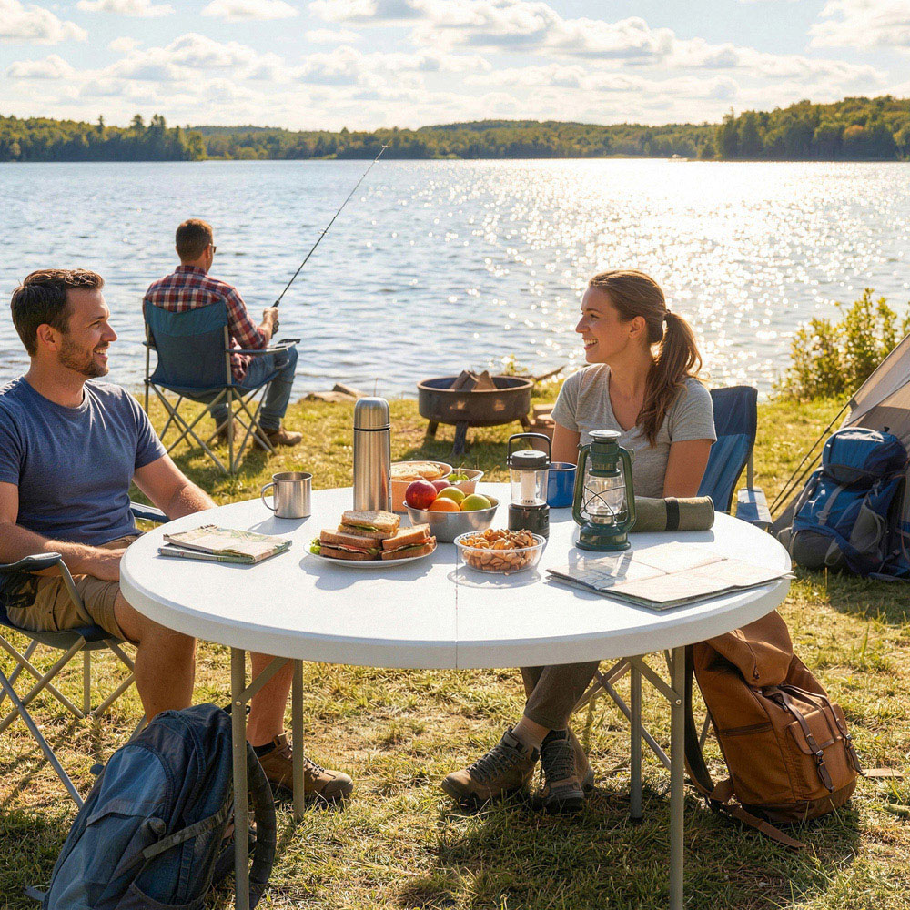 Outsunny White Heavy Duty Round Folding Picnic Table 120cm Image 6