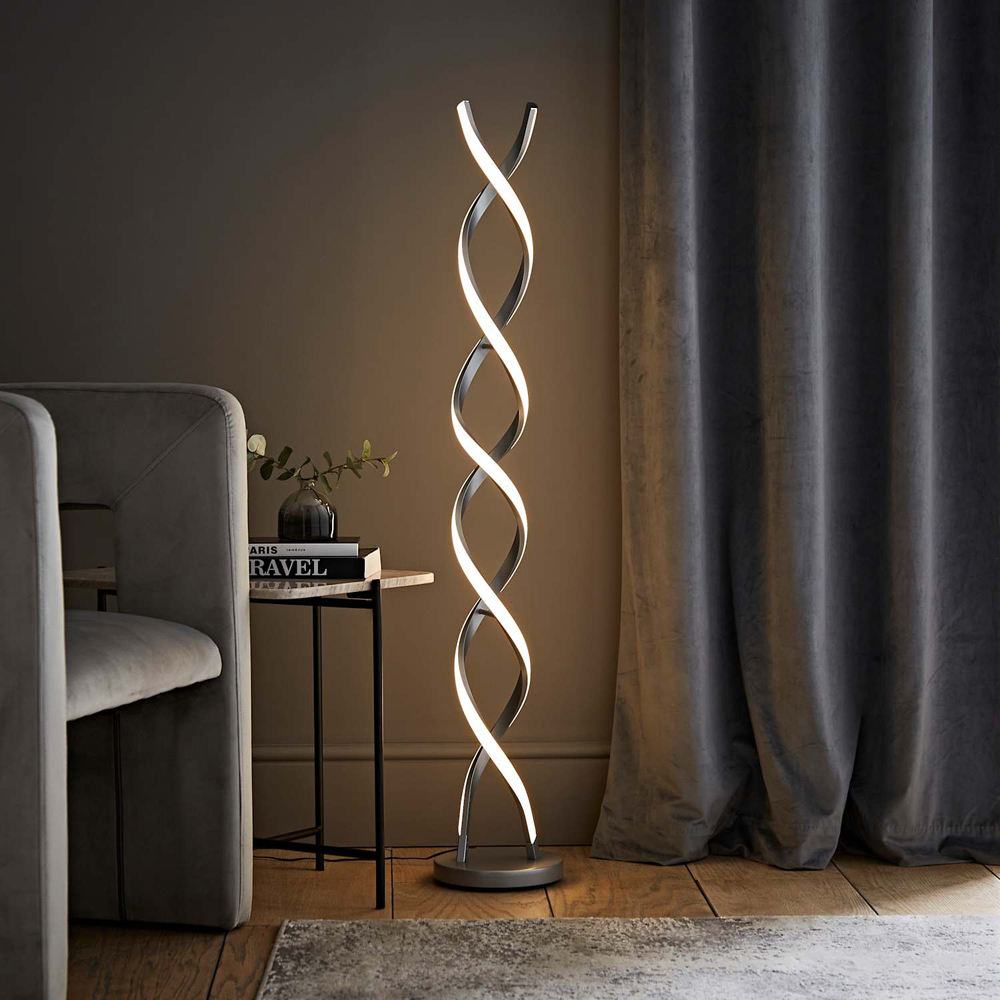 ValueLights Infinity Matte Silver Double Twist Integrated LED Floor Lamp Image 6