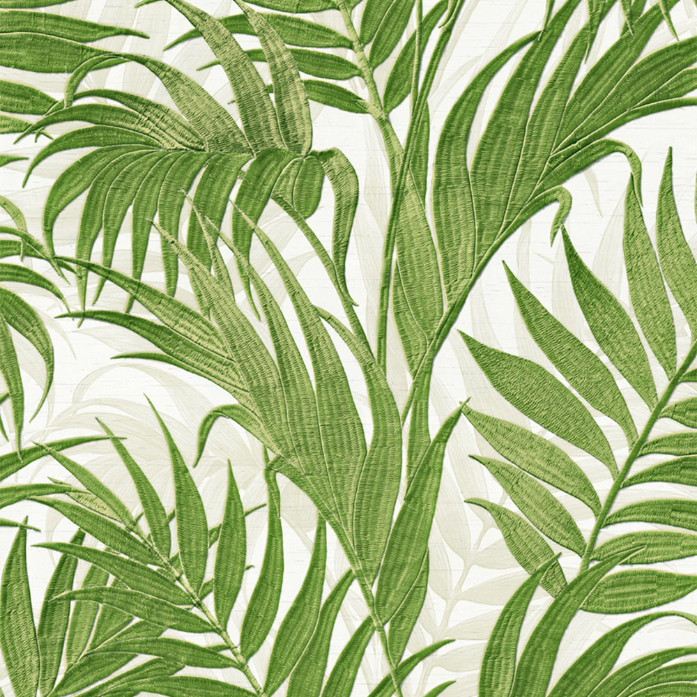 Design ID Tropical Palm Leaf Green and White Wallpaper Image 1