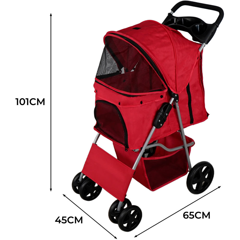Monster Shop Red Pet Stroller with Rain Cover Image 4