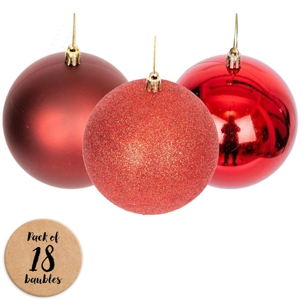 Shatchi Dark Red Luxury Bauble 18 Pack Image 1