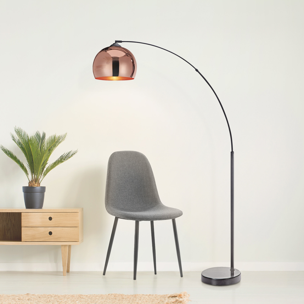 Teamson Home Arquer Arc Black Marble Base Rose Gold Shade Floor Lamp Image 2
