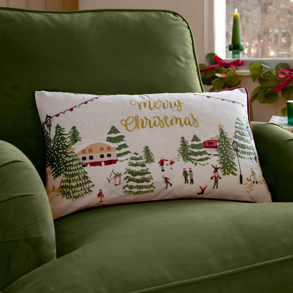 Furn Joy To All Embroidered Snow Velvet Reversible Cushion 30 x 50cm Image 2