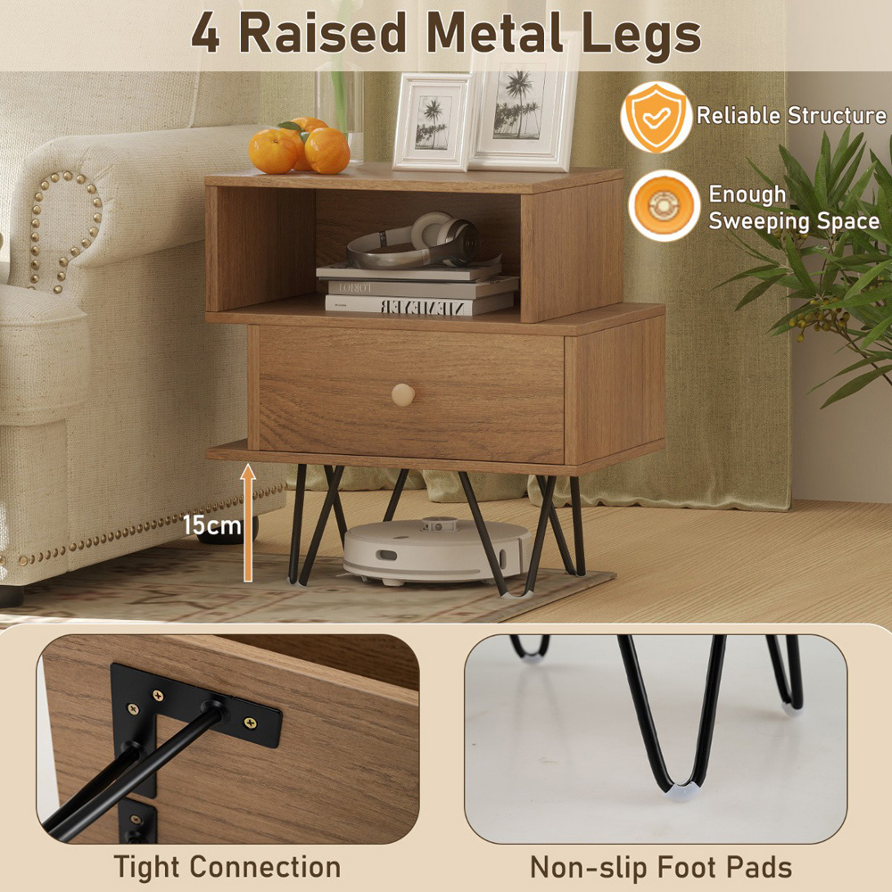 Costway Mid Century Natural End Table Set of 2 Image 6